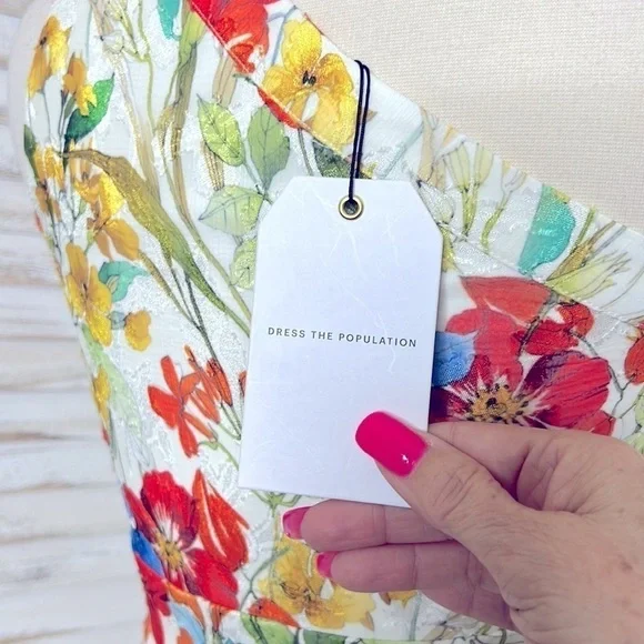 DRESS THE POPULATION * Mena Asymetric Chiffon Cut Out Side Slit Pocket Dress - Picture 9 of 15